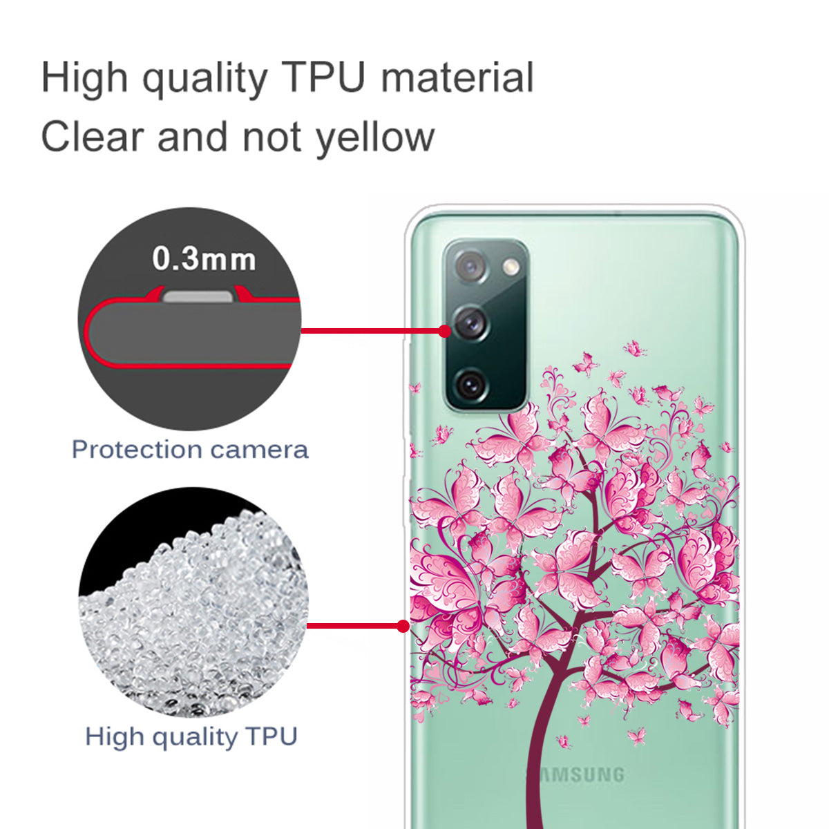 For Samsung Galaxy S20 FE 4G/5G/S20 Lite/S20 FE 2022 Phone Case Pattern Printed IMD TPU Phone Protector - Pink Butterfly Tree