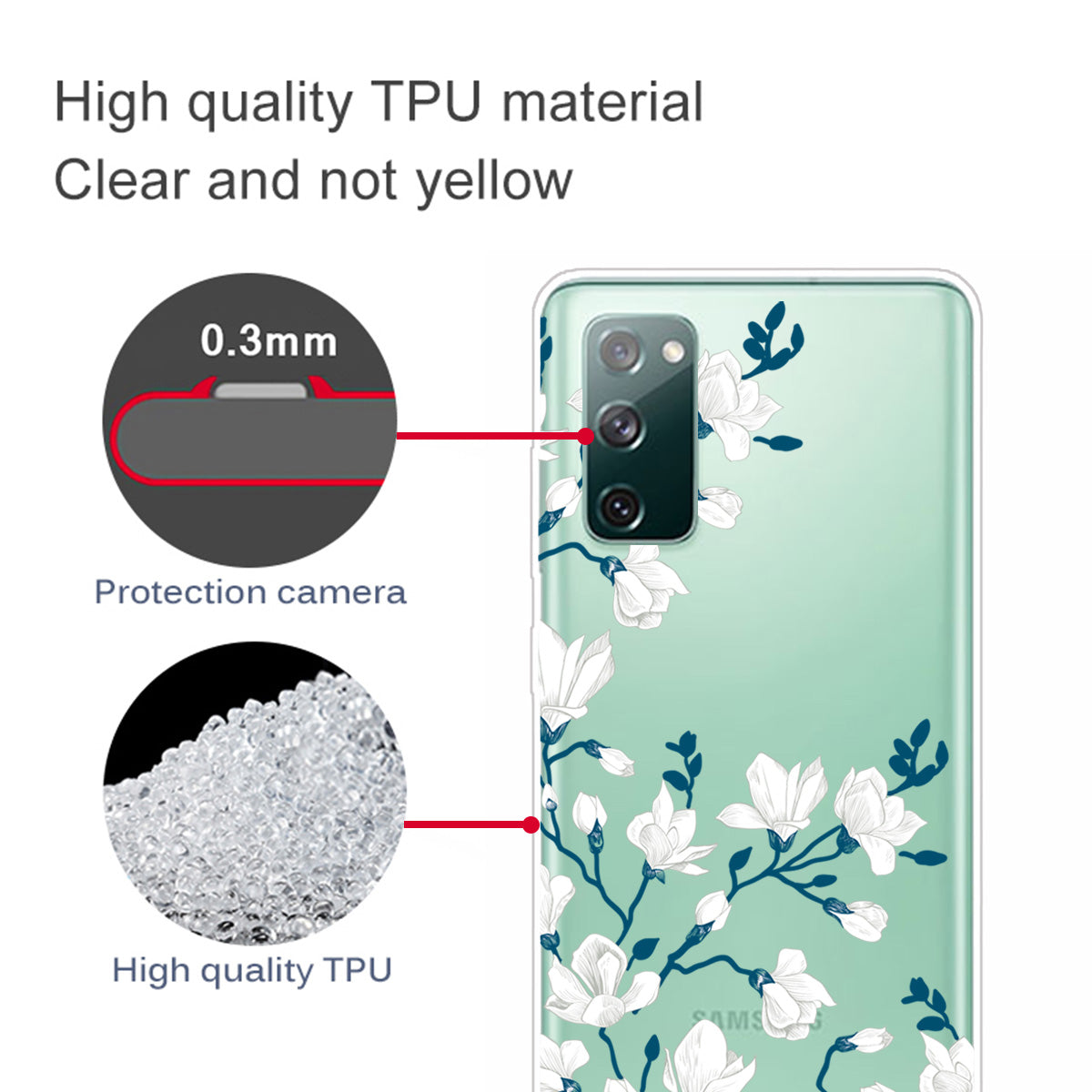 For Samsung Galaxy S20 FE 4G/5G/S20 Lite/S20 FE 2022 Phone Case Pattern Printed IMD TPU Phone Protector - White Flowers