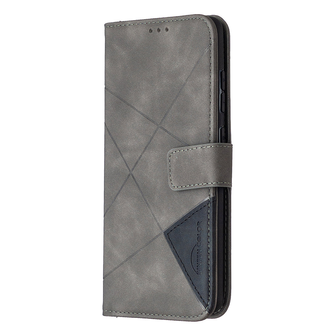 BF05 Geometric Texture Leather Wallet Stand Case Cover for Samsung Galaxy S20 FE 4G/FE 5G/S20 Lite/S20 FE 2022 - Grey