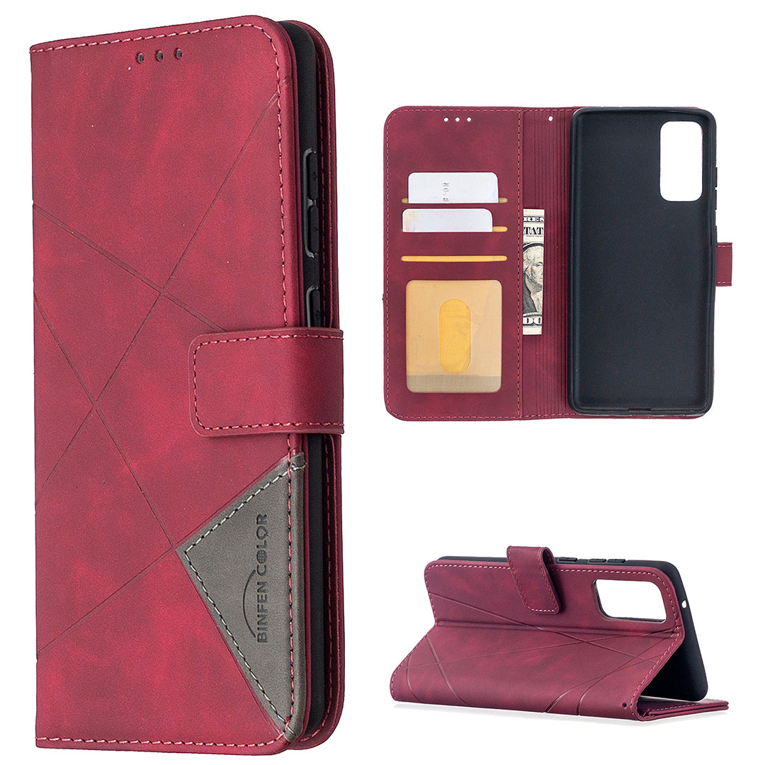 BF05 Geometric Texture Leather Wallet Stand Case Cover for Samsung Galaxy S20 FE 4G/FE 5G/S20 Lite/S20 FE 2022 - Red