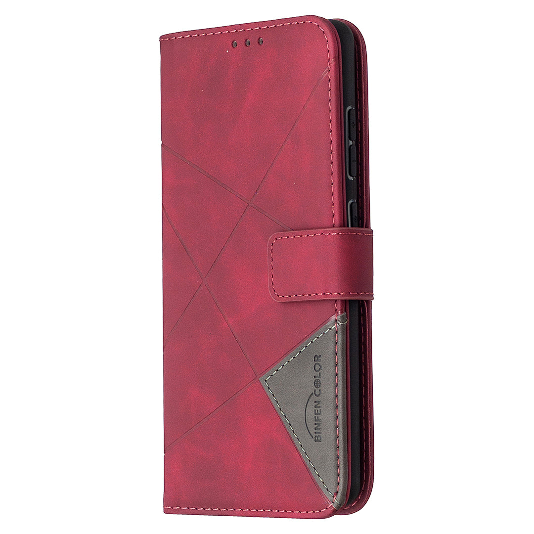 BF05 Geometric Texture Leather Wallet Stand Case Cover for Samsung Galaxy S20 FE 4G/FE 5G/S20 Lite/S20 FE 2022 - Red