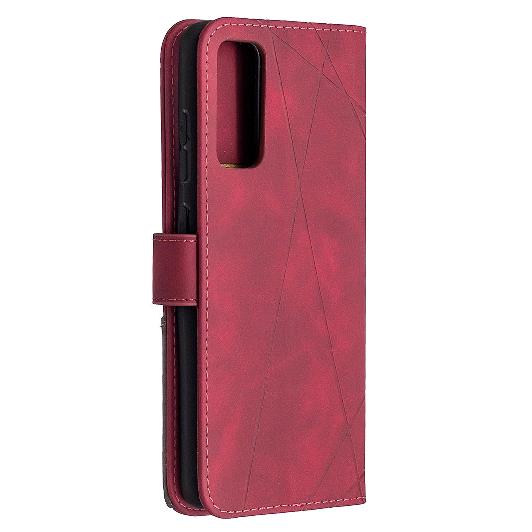 BF05 Geometric Texture Leather Wallet Stand Case Cover for Samsung Galaxy S20 FE 4G/FE 5G/S20 Lite/S20 FE 2022 - Red