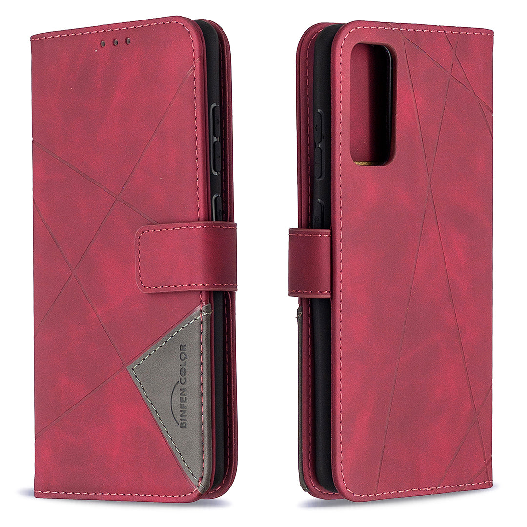 BF05 Geometric Texture Leather Wallet Stand Case Cover for Samsung Galaxy S20 FE 4G/FE 5G/S20 Lite/S20 FE 2022 - Red