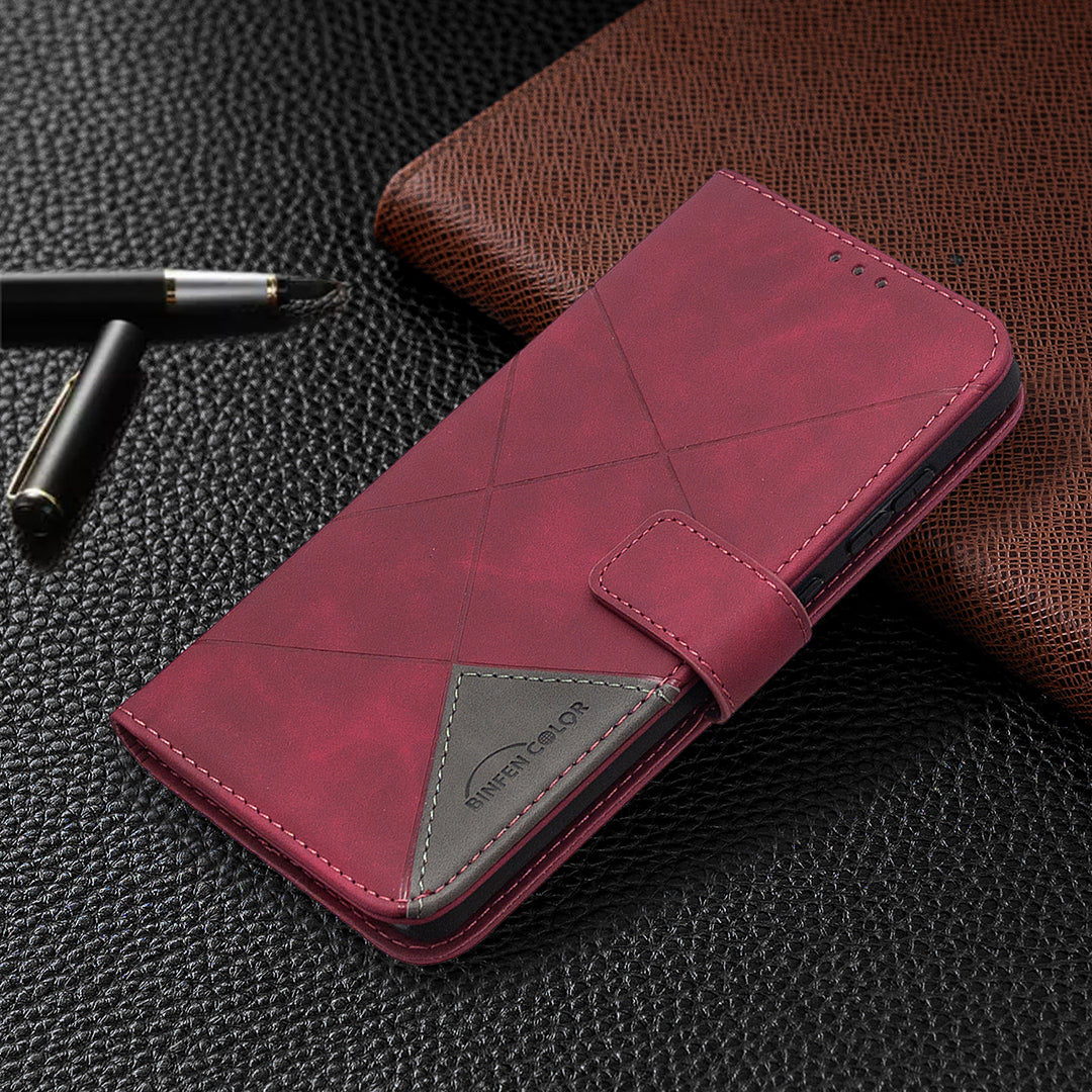 BF05 Geometric Texture Leather Wallet Stand Case Cover for Samsung Galaxy S20 FE 4G/FE 5G/S20 Lite/S20 FE 2022 - Red