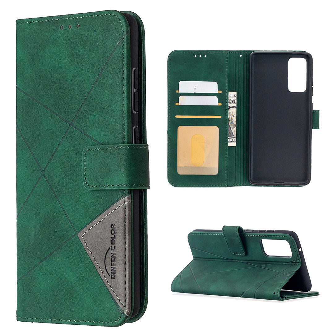 BF05 Geometric Texture Leather Wallet Stand Case Cover for Samsung Galaxy S20 FE 4G/FE 5G/S20 Lite/S20 FE 2022 - Green