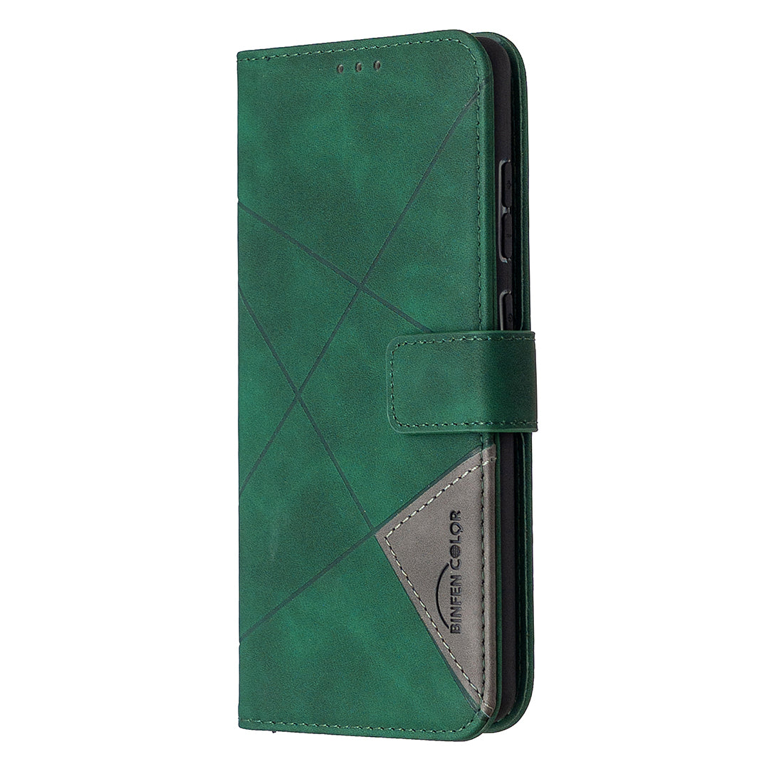 BF05 Geometric Texture Leather Wallet Stand Case Cover for Samsung Galaxy S20 FE 4G/FE 5G/S20 Lite/S20 FE 2022 - Green