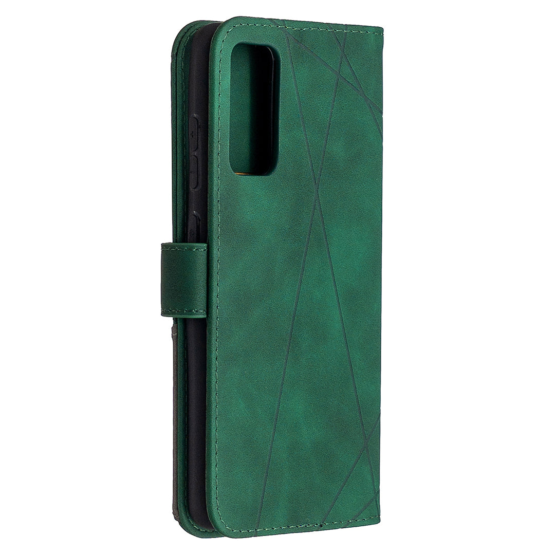 BF05 Geometric Texture Leather Wallet Stand Case Cover for Samsung Galaxy S20 FE 4G/FE 5G/S20 Lite/S20 FE 2022 - Green