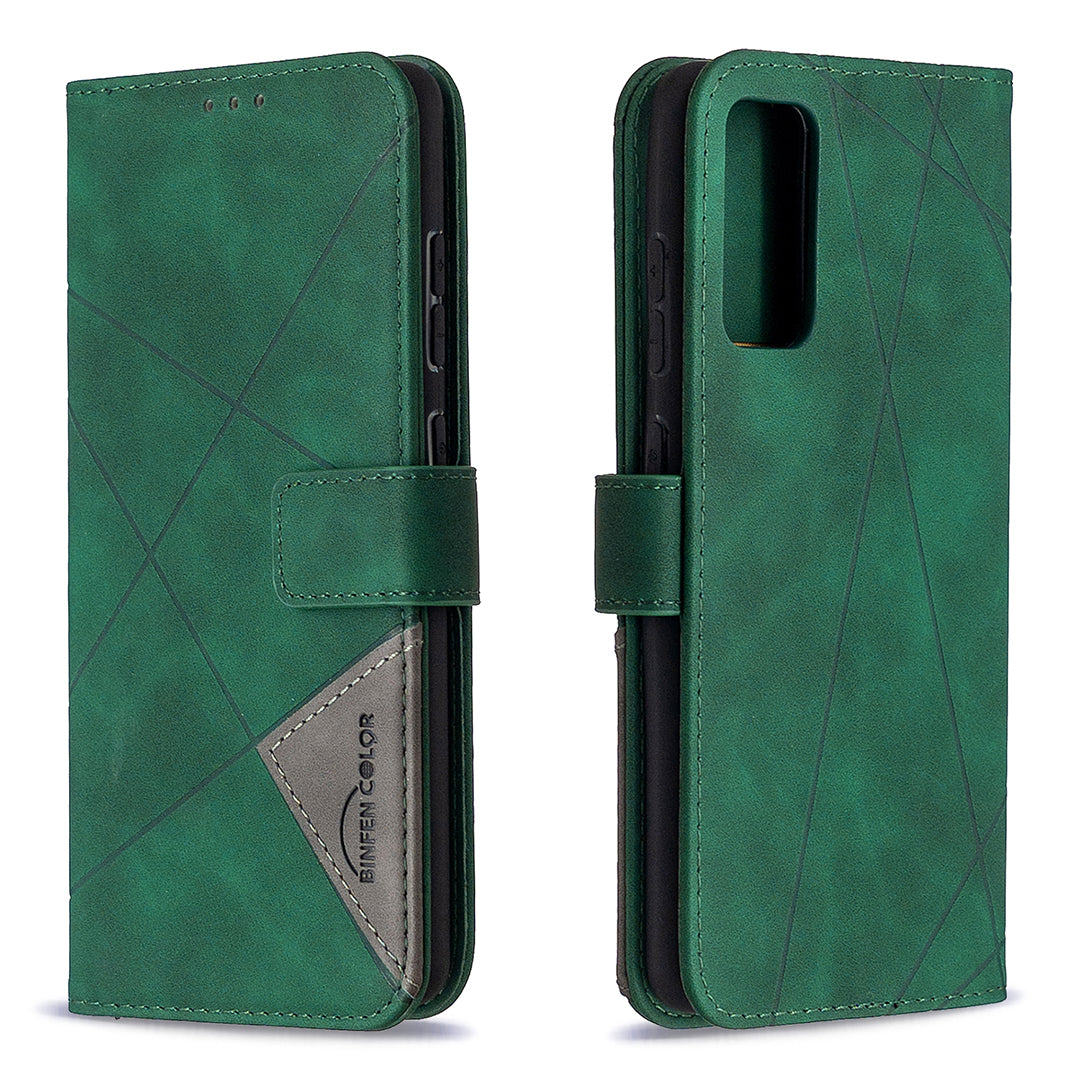 BF05 Geometric Texture Leather Wallet Stand Case Cover for Samsung Galaxy S20 FE 4G/FE 5G/S20 Lite/S20 FE 2022 - Green