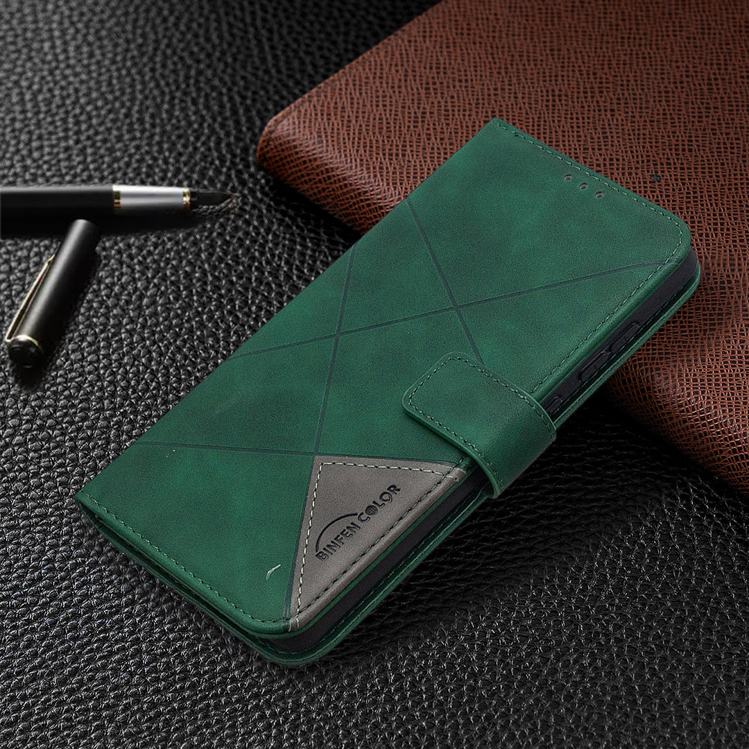 BF05 Geometric Texture Leather Wallet Stand Case Cover for Samsung Galaxy S20 FE 4G/FE 5G/S20 Lite/S20 FE 2022 - Green