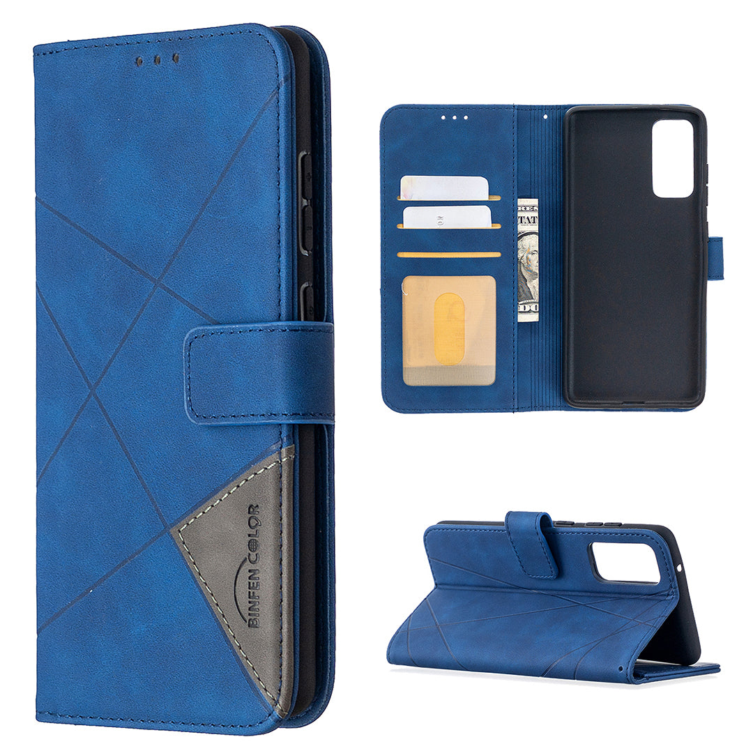 BF05 Geometric Texture Leather Wallet Stand Case Cover for Samsung Galaxy S20 FE 4G/FE 5G/S20 Lite/S20 FE 2022 - Blue