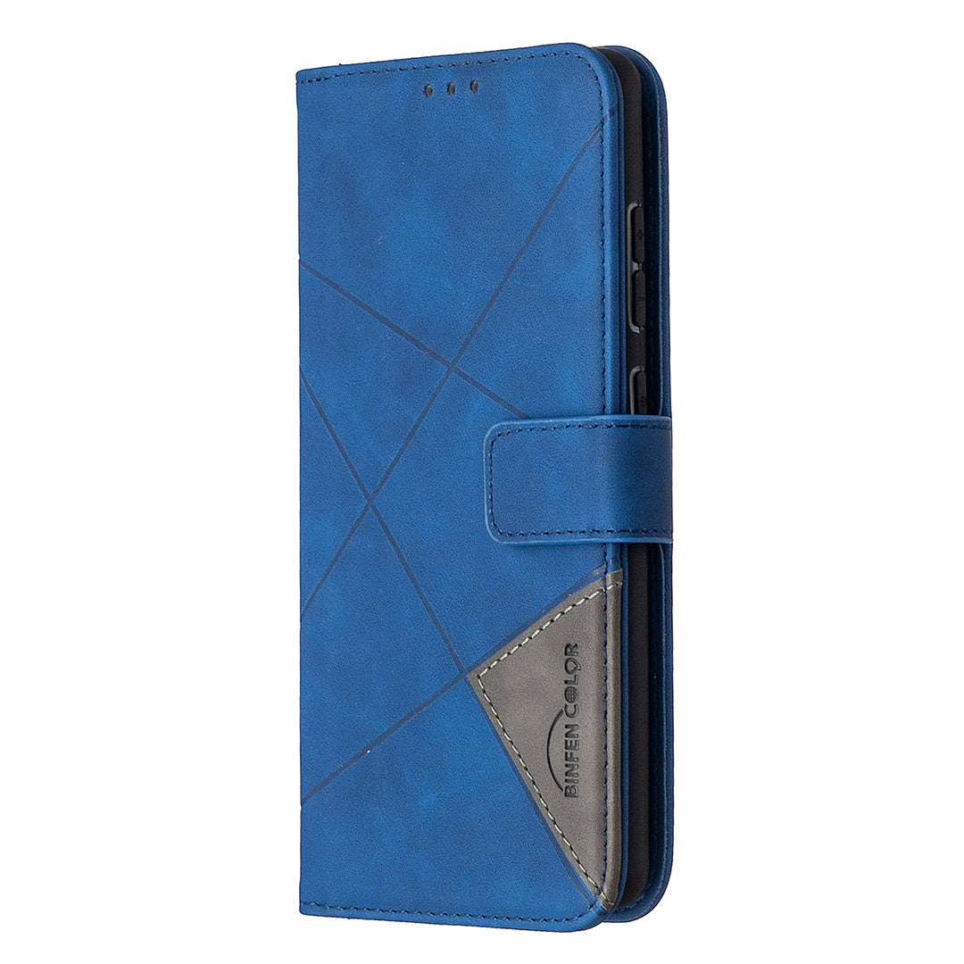 BF05 Geometric Texture Leather Wallet Stand Case Cover for Samsung Galaxy S20 FE 4G/FE 5G/S20 Lite/S20 FE 2022 - Blue