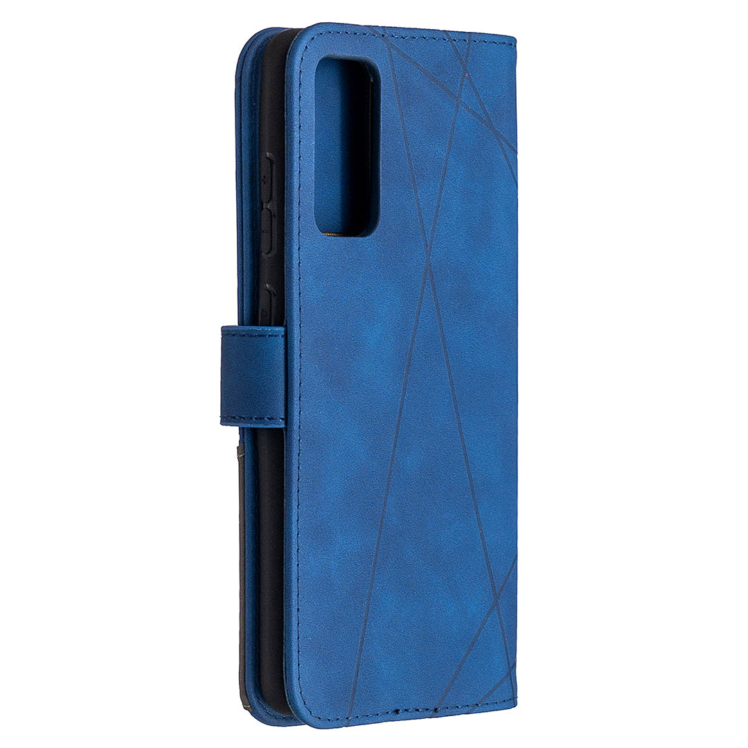 BF05 Geometric Texture Leather Wallet Stand Case Cover for Samsung Galaxy S20 FE 4G/FE 5G/S20 Lite/S20 FE 2022 - Blue