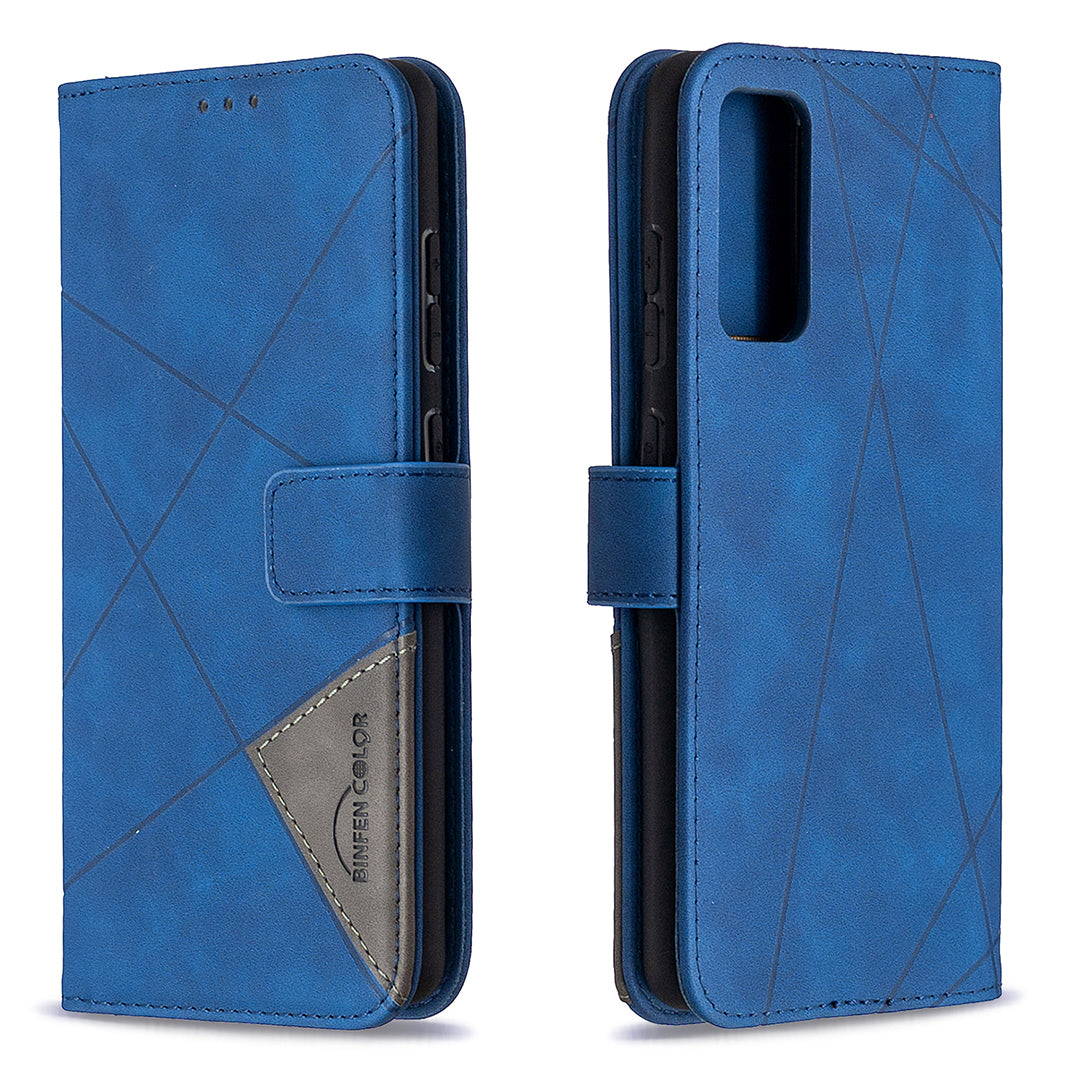 BF05 Geometric Texture Leather Wallet Stand Case Cover for Samsung Galaxy S20 FE 4G/FE 5G/S20 Lite/S20 FE 2022 - Blue