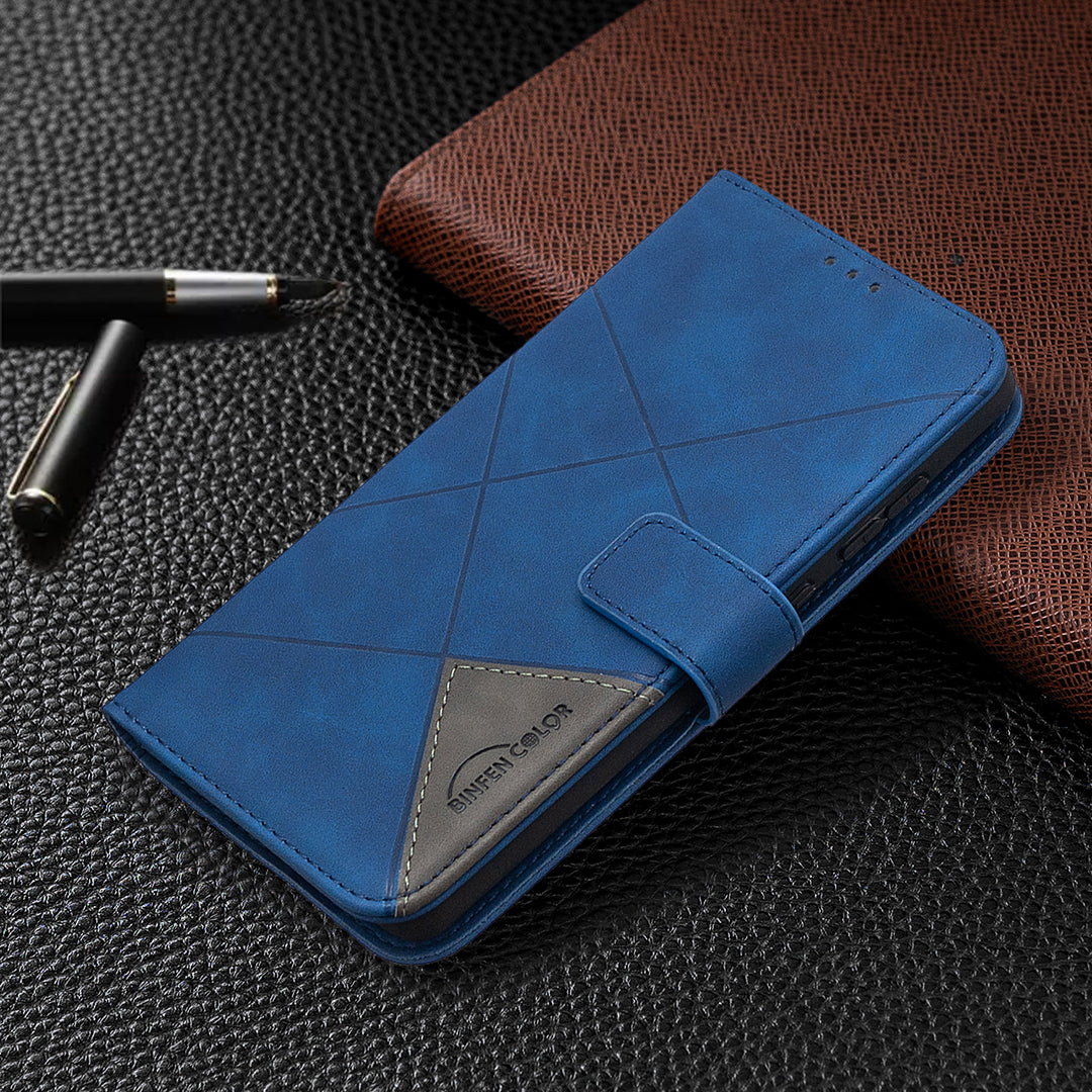 BF05 Geometric Texture Leather Wallet Stand Case Cover for Samsung Galaxy S20 FE 4G/FE 5G/S20 Lite/S20 FE 2022 - Blue