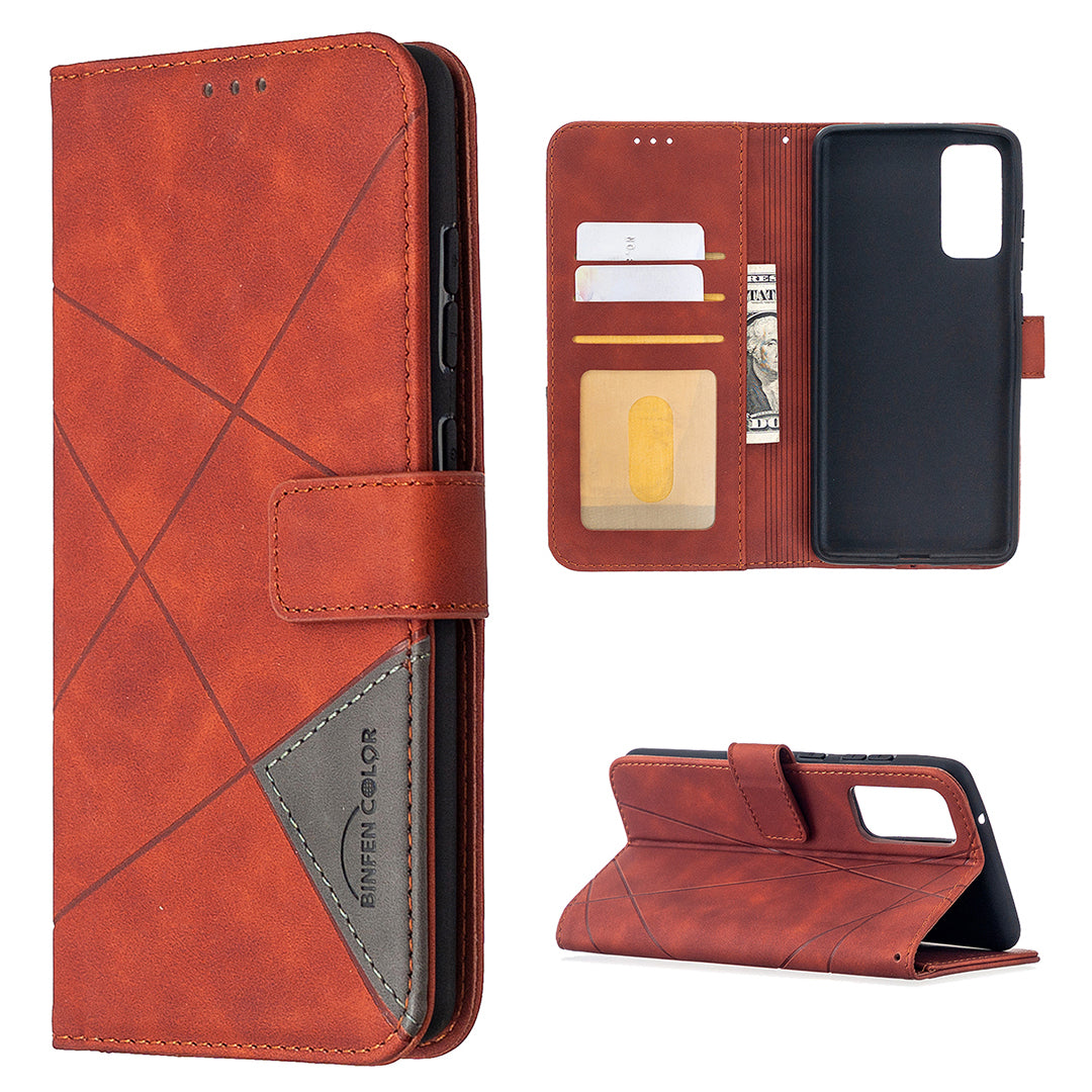 BF05 Geometric Texture Leather Wallet Stand Case Cover for Samsung Galaxy S20 FE 4G/FE 5G/S20 Lite/S20 FE 2022 - Orange