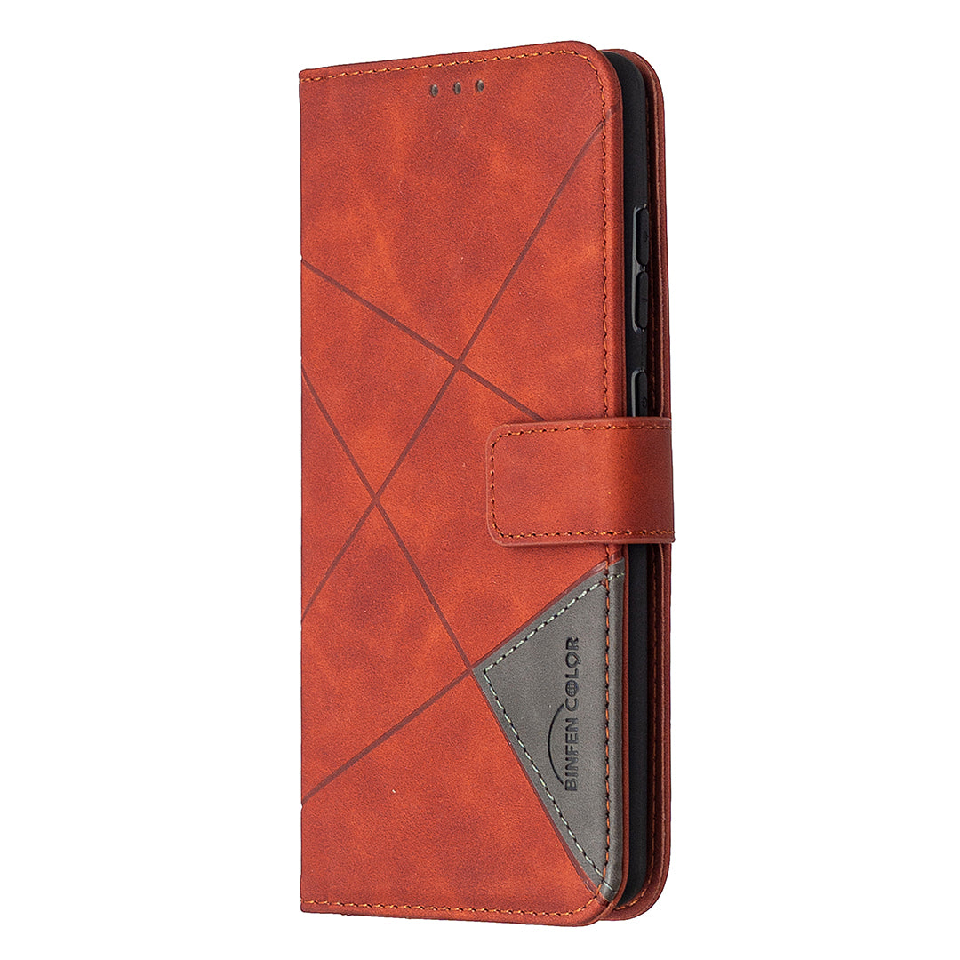 BF05 Geometric Texture Leather Wallet Stand Case Cover for Samsung Galaxy S20 FE 4G/FE 5G/S20 Lite/S20 FE 2022 - Orange