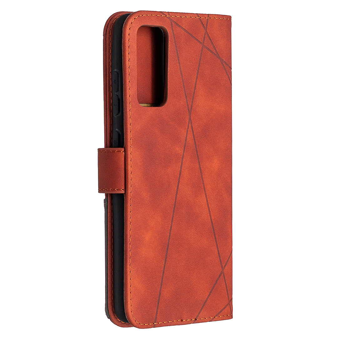 BF05 Geometric Texture Leather Wallet Stand Case Cover for Samsung Galaxy S20 FE 4G/FE 5G/S20 Lite/S20 FE 2022 - Orange