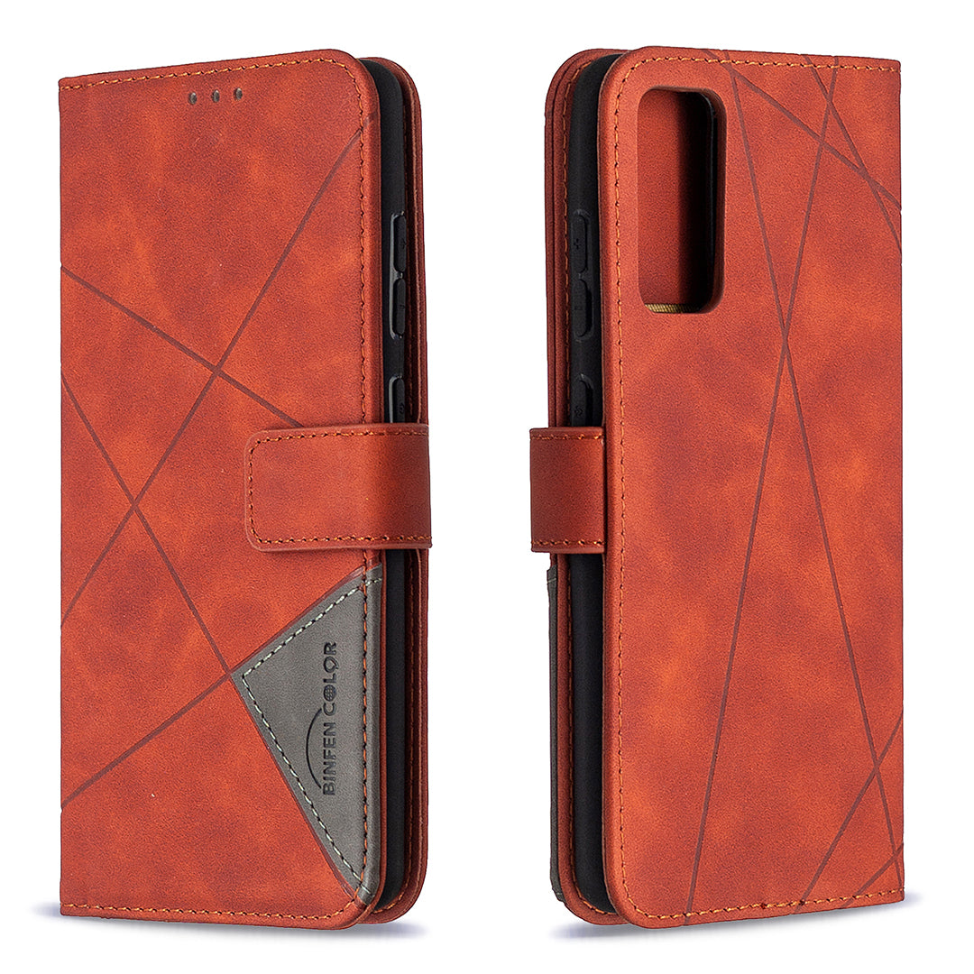 BF05 Geometric Texture Leather Wallet Stand Case Cover for Samsung Galaxy S20 FE 4G/FE 5G/S20 Lite/S20 FE 2022 - Orange