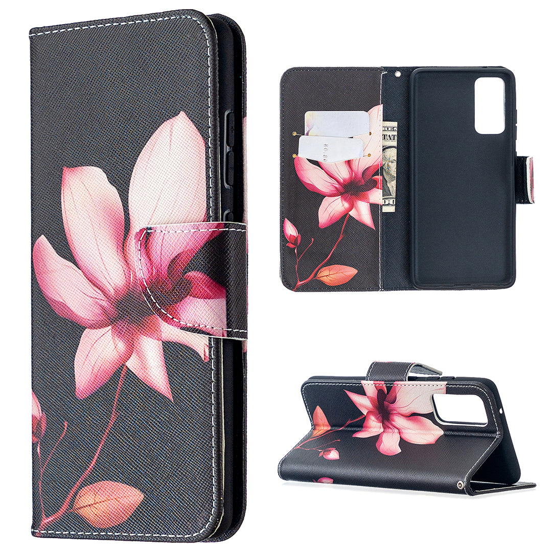 Pattern Printing Case Wallet Stand Leather Cover Protector for Samsung Galaxy S20 FE 4G/FE 5G/S20 Lite/S20 FE 2022 - Pink Flower