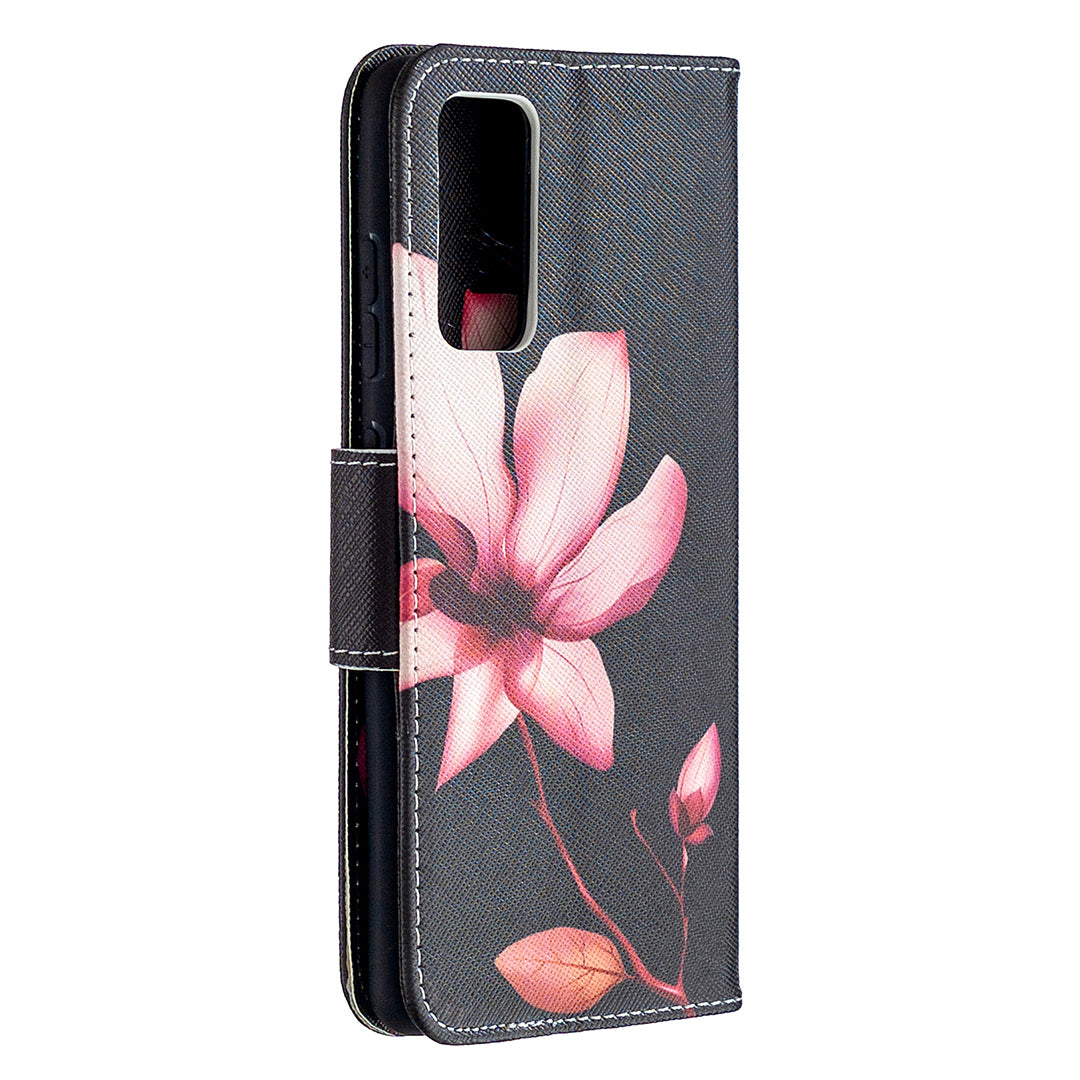 Pattern Printing Case Wallet Stand Leather Cover Protector for Samsung Galaxy S20 FE 4G/FE 5G/S20 Lite/S20 FE 2022 - Pink Flower