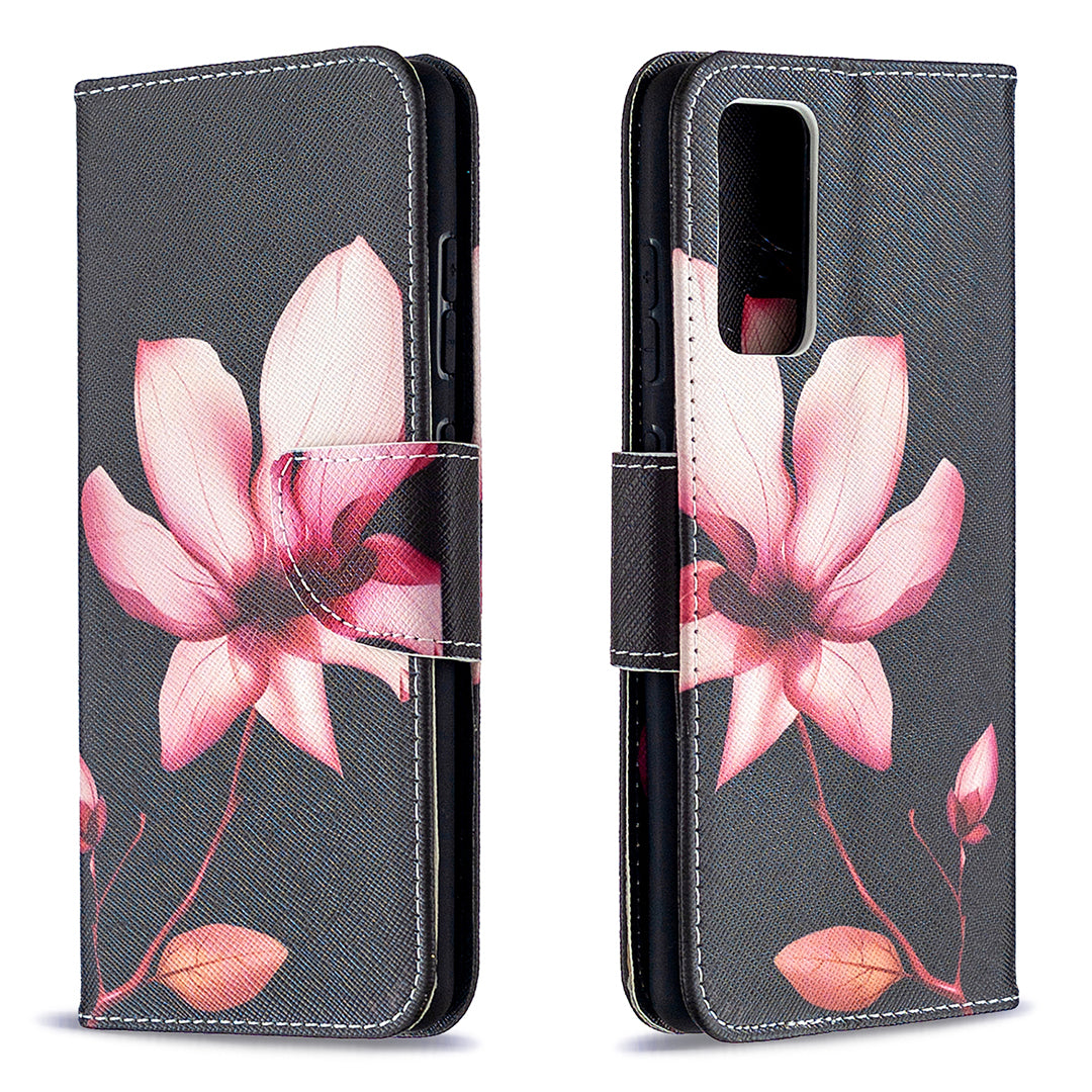 Pattern Printing Case Wallet Stand Leather Cover Protector for Samsung Galaxy S20 FE 4G/FE 5G/S20 Lite/S20 FE 2022 - Pink Flower