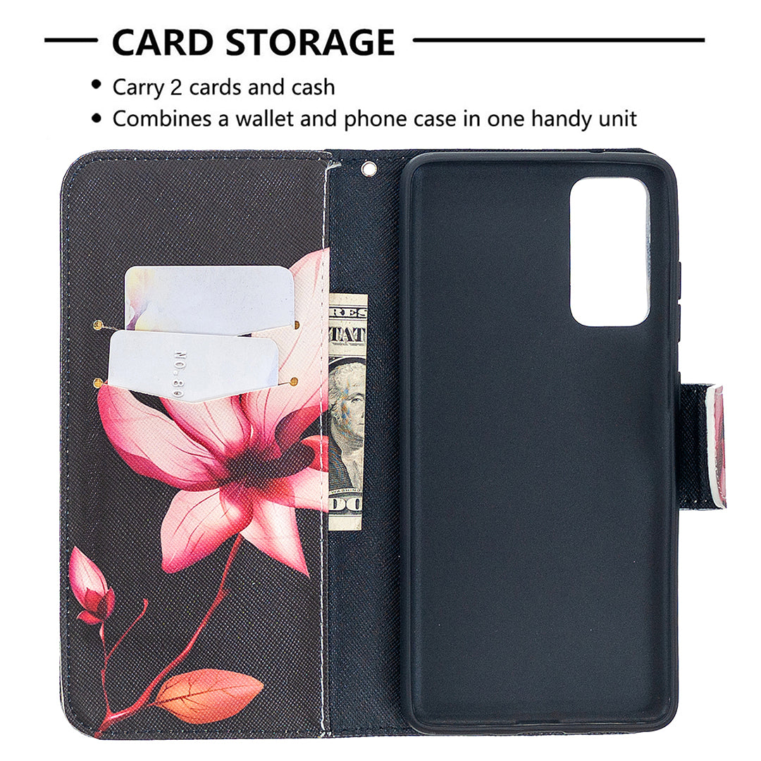 Pattern Printing Case Wallet Stand Leather Cover Protector for Samsung Galaxy S20 FE 4G/FE 5G/S20 Lite/S20 FE 2022 - Pink Flower