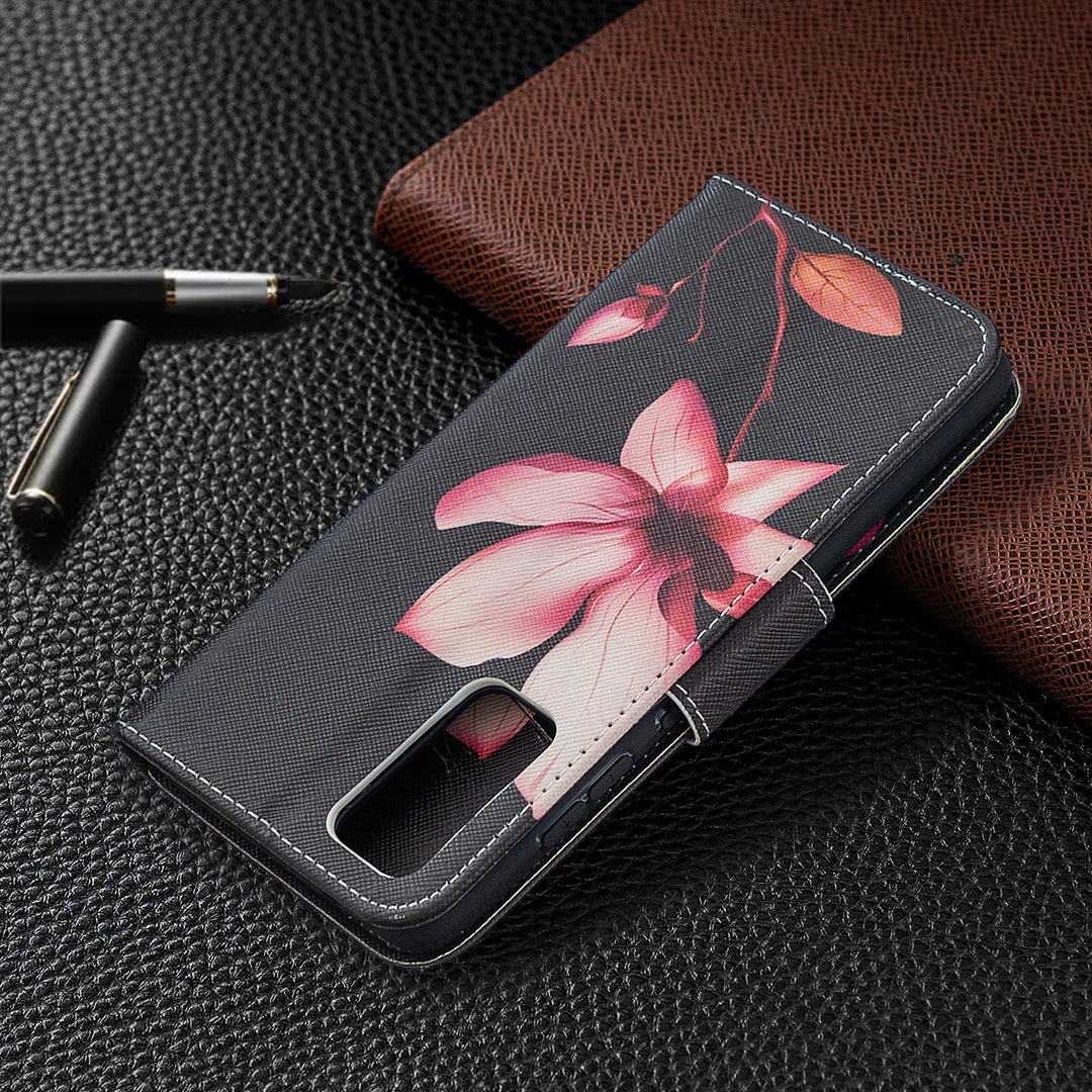 Pattern Printing Case Wallet Stand Leather Cover Protector for Samsung Galaxy S20 FE 4G/FE 5G/S20 Lite/S20 FE 2022 - Pink Flower