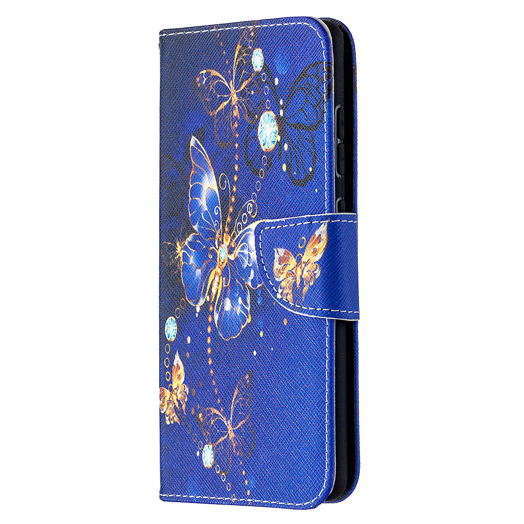 Pattern Printing Case Wallet Stand Leather Cover Protector for Samsung Galaxy S20 FE 4G/FE 5G/S20 Lite/S20 FE 2022 - Dark Blue Butterfly