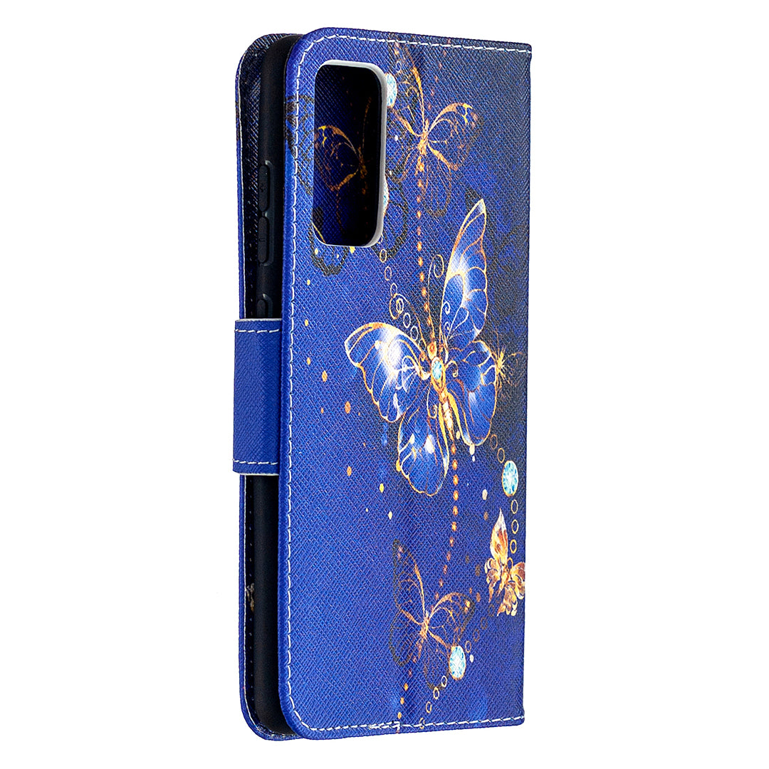 Pattern Printing Case Wallet Stand Leather Cover Protector for Samsung Galaxy S20 FE 4G/FE 5G/S20 Lite/S20 FE 2022 - Dark Blue Butterfly