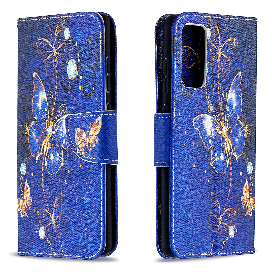 Pattern Printing Case Wallet Stand Leather Cover Protector for Samsung Galaxy S20 FE 4G/FE 5G/S20 Lite/S20 FE 2022 - Dark Blue Butterfly