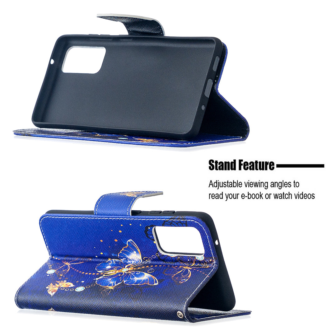 Pattern Printing Case Wallet Stand Leather Cover Protector for Samsung Galaxy S20 FE 4G/FE 5G/S20 Lite/S20 FE 2022 - Dark Blue Butterfly