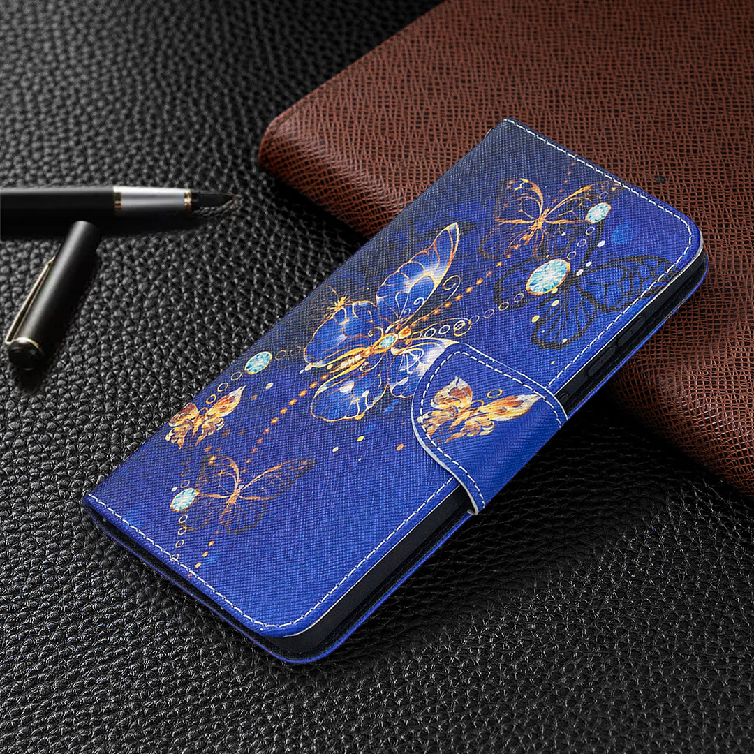 Pattern Printing Case Wallet Stand Leather Cover Protector for Samsung Galaxy S20 FE 4G/FE 5G/S20 Lite/S20 FE 2022 - Dark Blue Butterfly