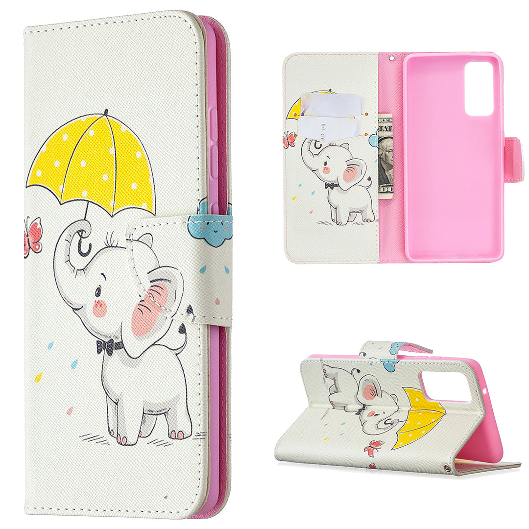 Pattern Printing Case Wallet Stand Leather Cover Protector for Samsung Galaxy S20 FE 4G/FE 5G/S20 Lite/S20 FE 2022 - Cute Elephant