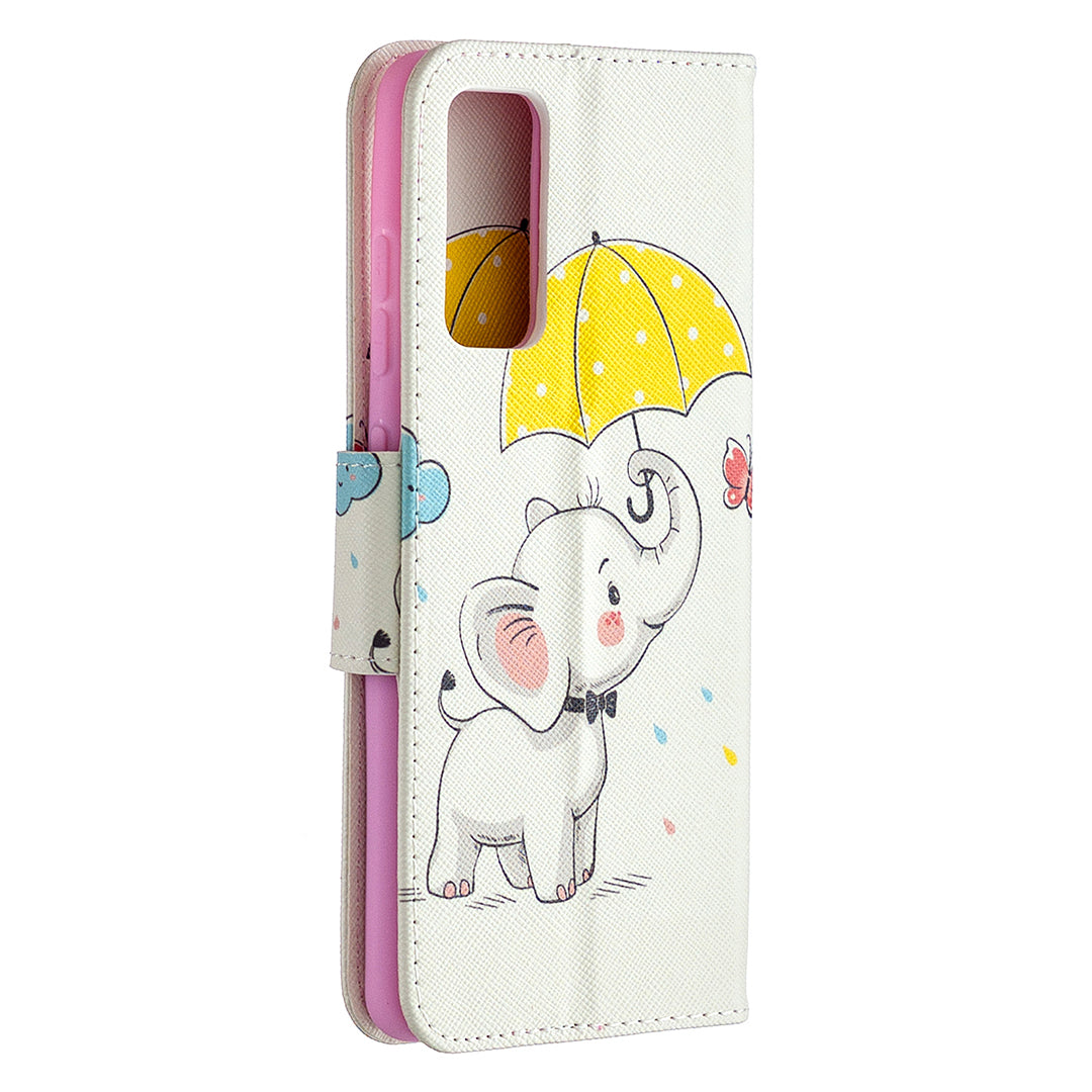 Pattern Printing Case Wallet Stand Leather Cover Protector for Samsung Galaxy S20 FE 4G/FE 5G/S20 Lite/S20 FE 2022 - Cute Elephant