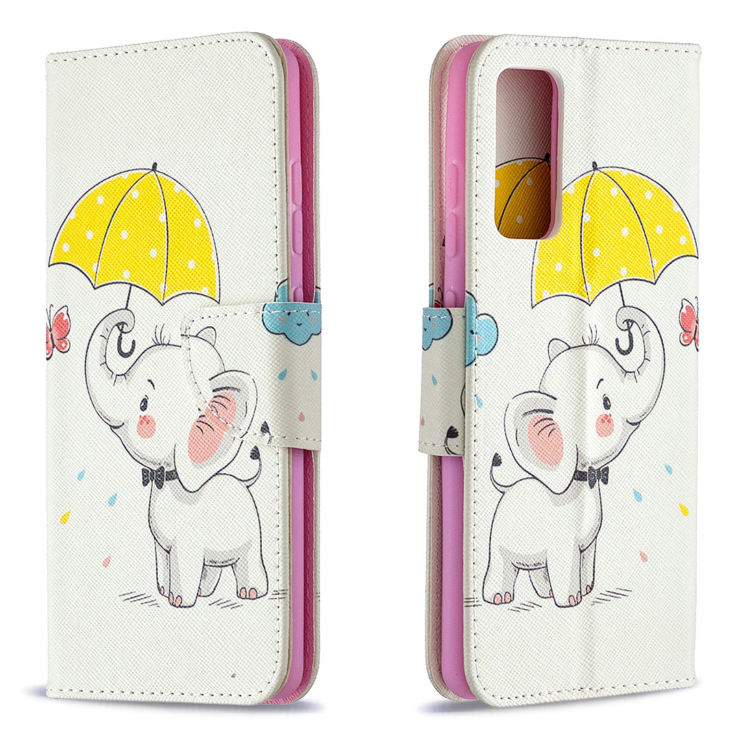 Pattern Printing Case Wallet Stand Leather Cover Protector for Samsung Galaxy S20 FE 4G/FE 5G/S20 Lite/S20 FE 2022 - Cute Elephant