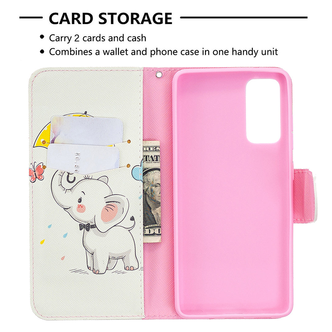 Pattern Printing Case Wallet Stand Leather Cover Protector for Samsung Galaxy S20 FE 4G/FE 5G/S20 Lite/S20 FE 2022 - Cute Elephant