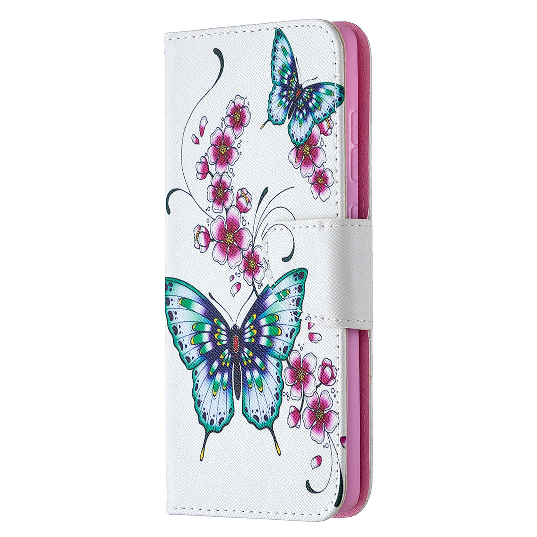 Pattern Printing Case Wallet Stand Leather Cover Protector for Samsung Galaxy S20 FE 4G/FE 5G/S20 Lite/S20 FE 2022 - Green Butterfly