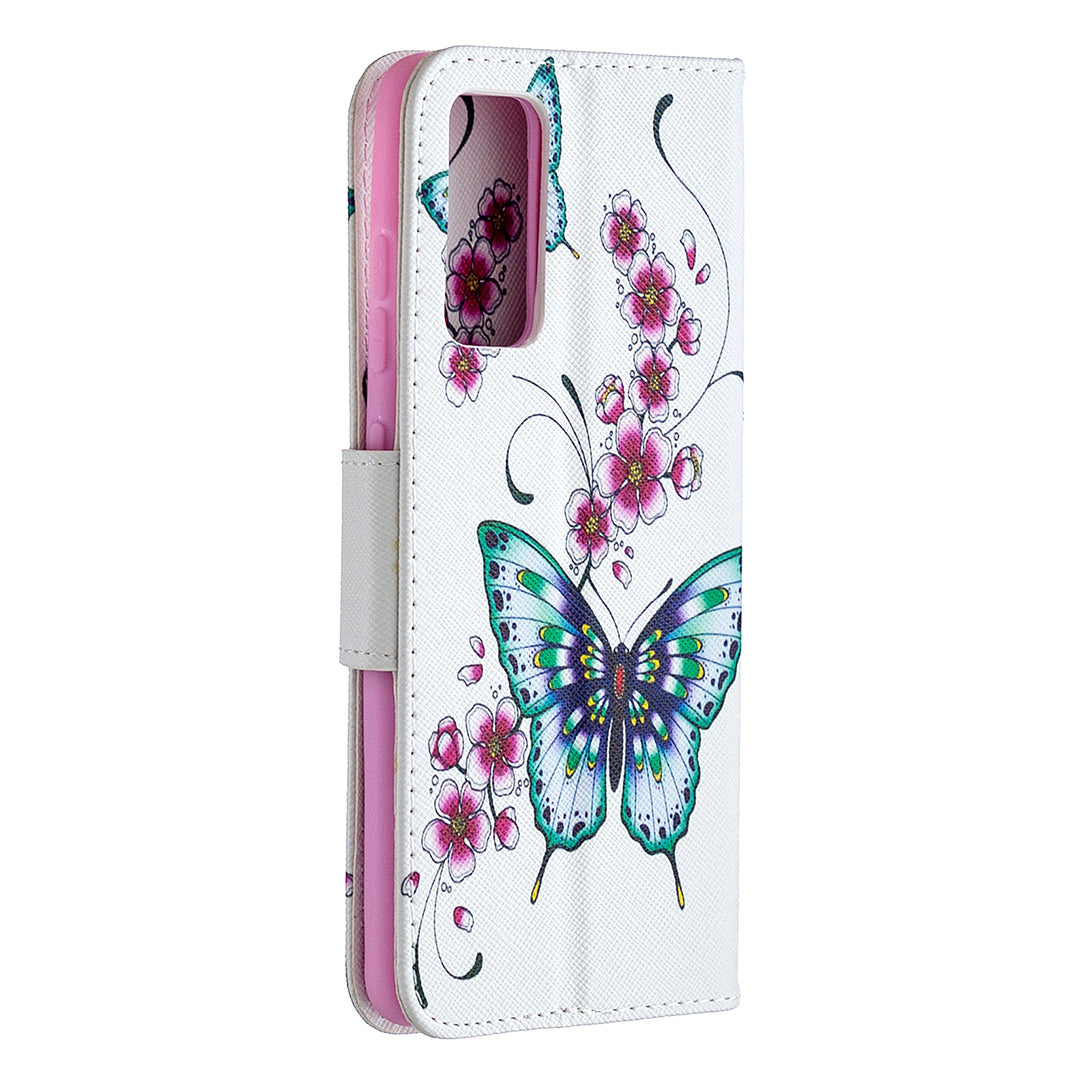 Pattern Printing Case Wallet Stand Leather Cover Protector for Samsung Galaxy S20 FE 4G/FE 5G/S20 Lite/S20 FE 2022 - Green Butterfly