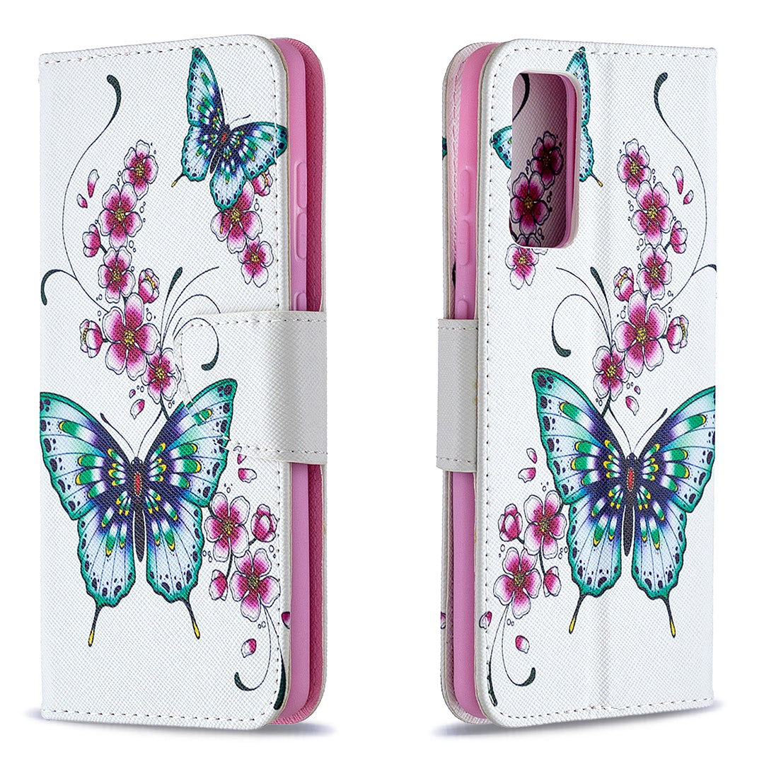 Pattern Printing Case Wallet Stand Leather Cover Protector for Samsung Galaxy S20 FE 4G/FE 5G/S20 Lite/S20 FE 2022 - Green Butterfly