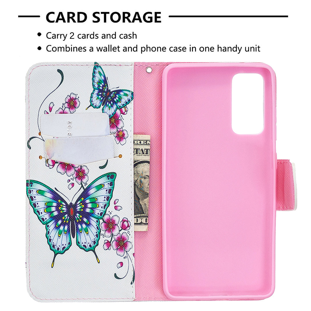 Pattern Printing Case Wallet Stand Leather Cover Protector for Samsung Galaxy S20 FE 4G/FE 5G/S20 Lite/S20 FE 2022 - Green Butterfly