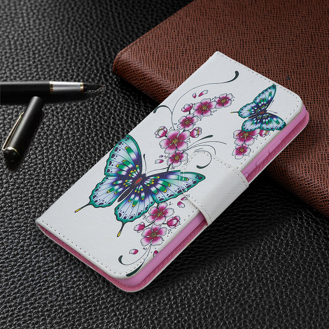 Pattern Printing Case Wallet Stand Leather Cover Protector for Samsung Galaxy S20 FE 4G/FE 5G/S20 Lite/S20 FE 2022 - Green Butterfly