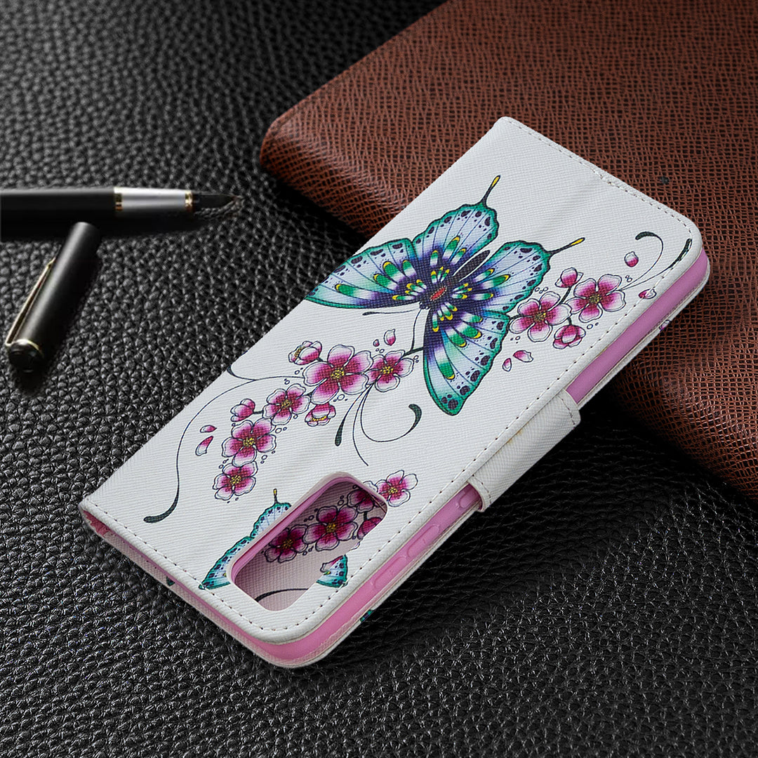 Pattern Printing Case Wallet Stand Leather Cover Protector for Samsung Galaxy S20 FE 4G/FE 5G/S20 Lite/S20 FE 2022 - Green Butterfly