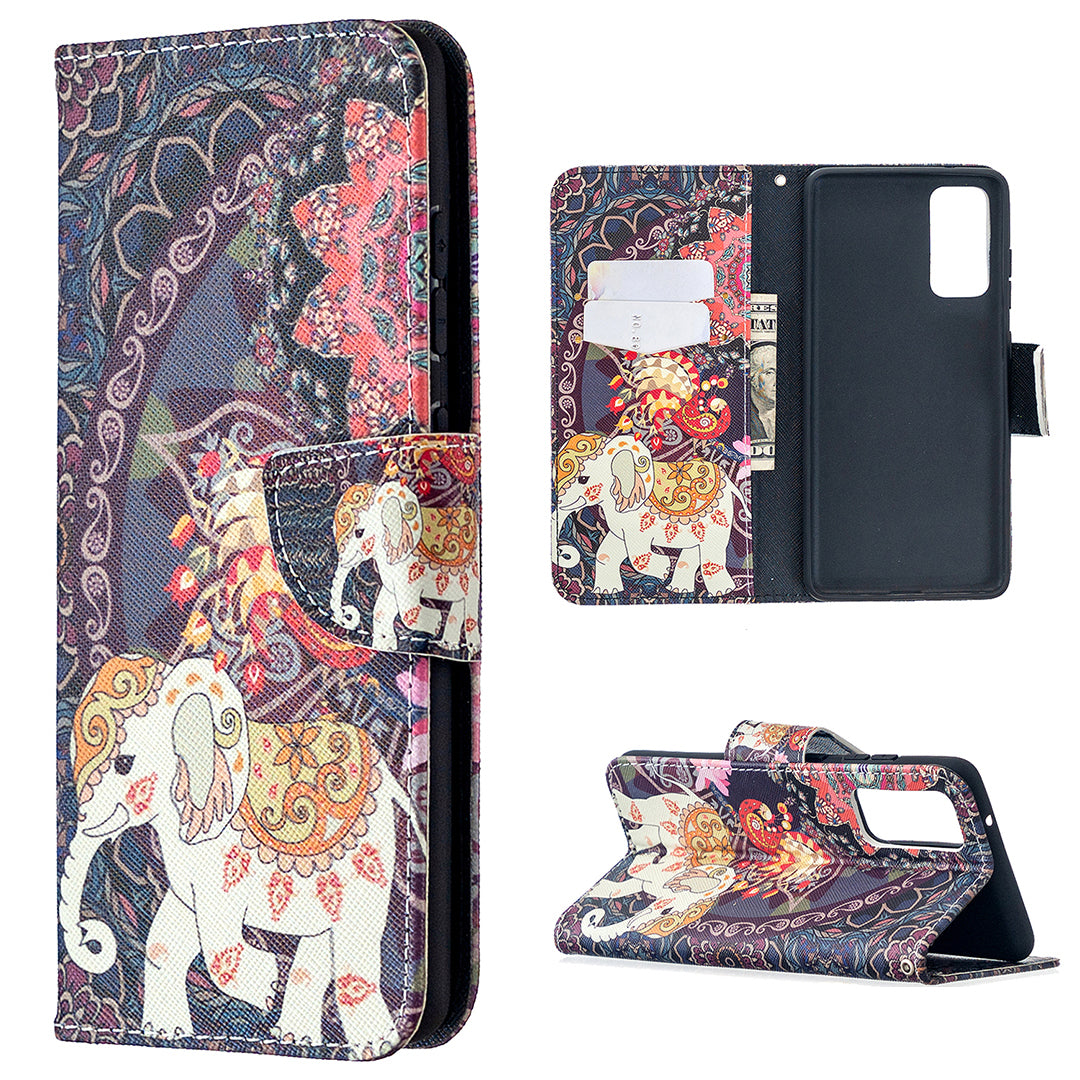 Pattern Printing Case Wallet Stand Leather Cover Protector for Samsung Galaxy S20 FE 4G/FE 5G/S20 Lite/S20 FE 2022 - Elephant