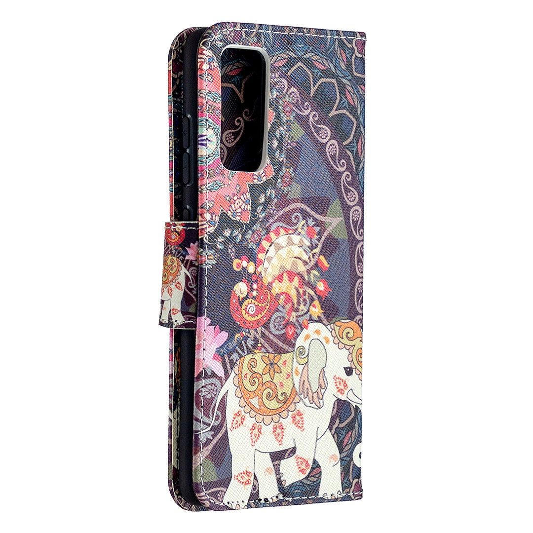 Pattern Printing Case Wallet Stand Leather Cover Protector for Samsung Galaxy S20 FE 4G/FE 5G/S20 Lite/S20 FE 2022 - Elephant