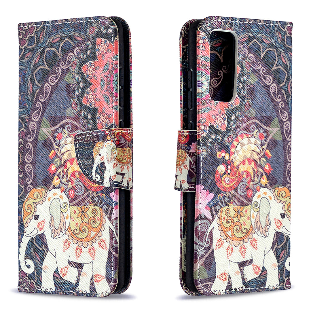 Pattern Printing Case Wallet Stand Leather Cover Protector for Samsung Galaxy S20 FE 4G/FE 5G/S20 Lite/S20 FE 2022 - Elephant