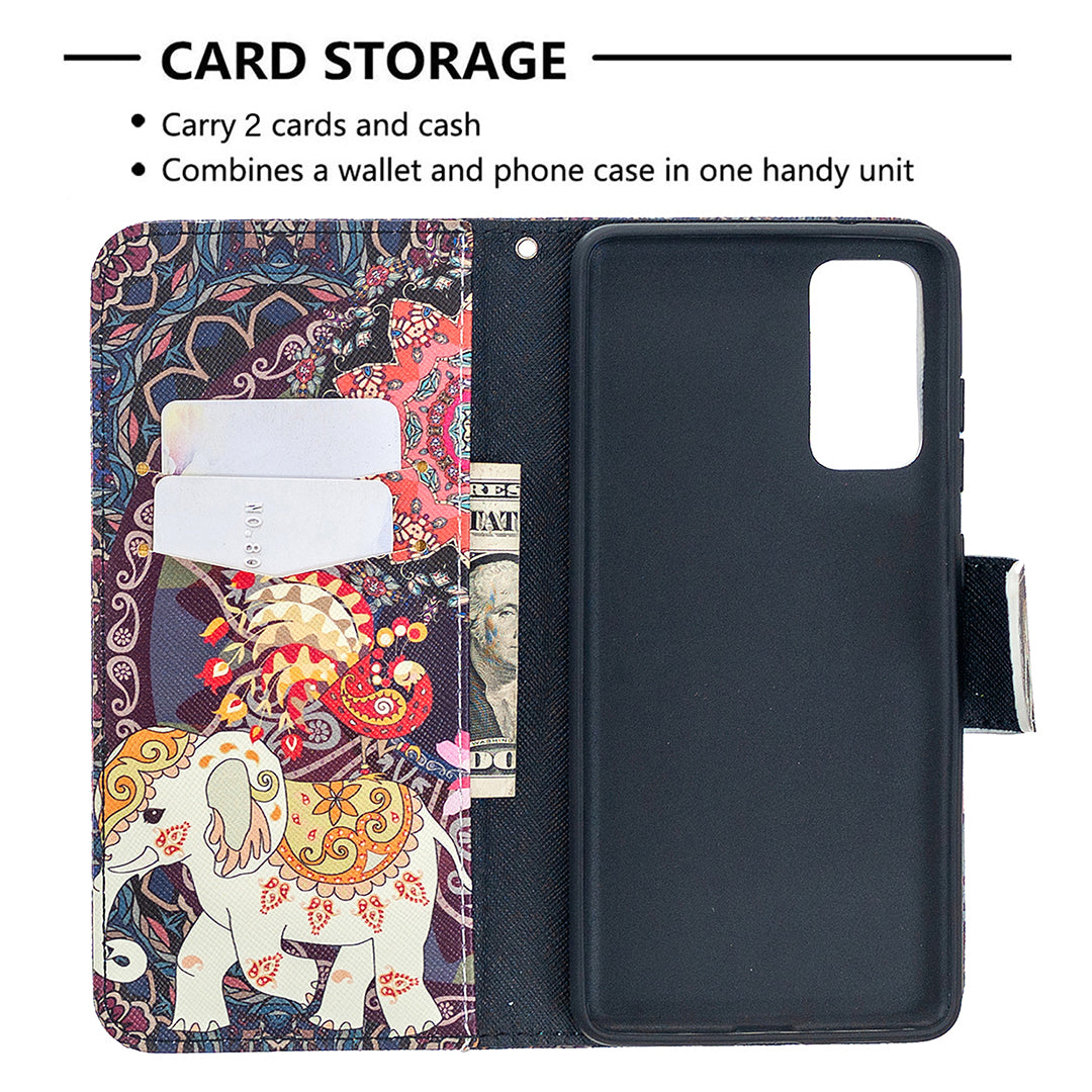 Pattern Printing Case Wallet Stand Leather Cover Protector for Samsung Galaxy S20 FE 4G/FE 5G/S20 Lite/S20 FE 2022 - Elephant