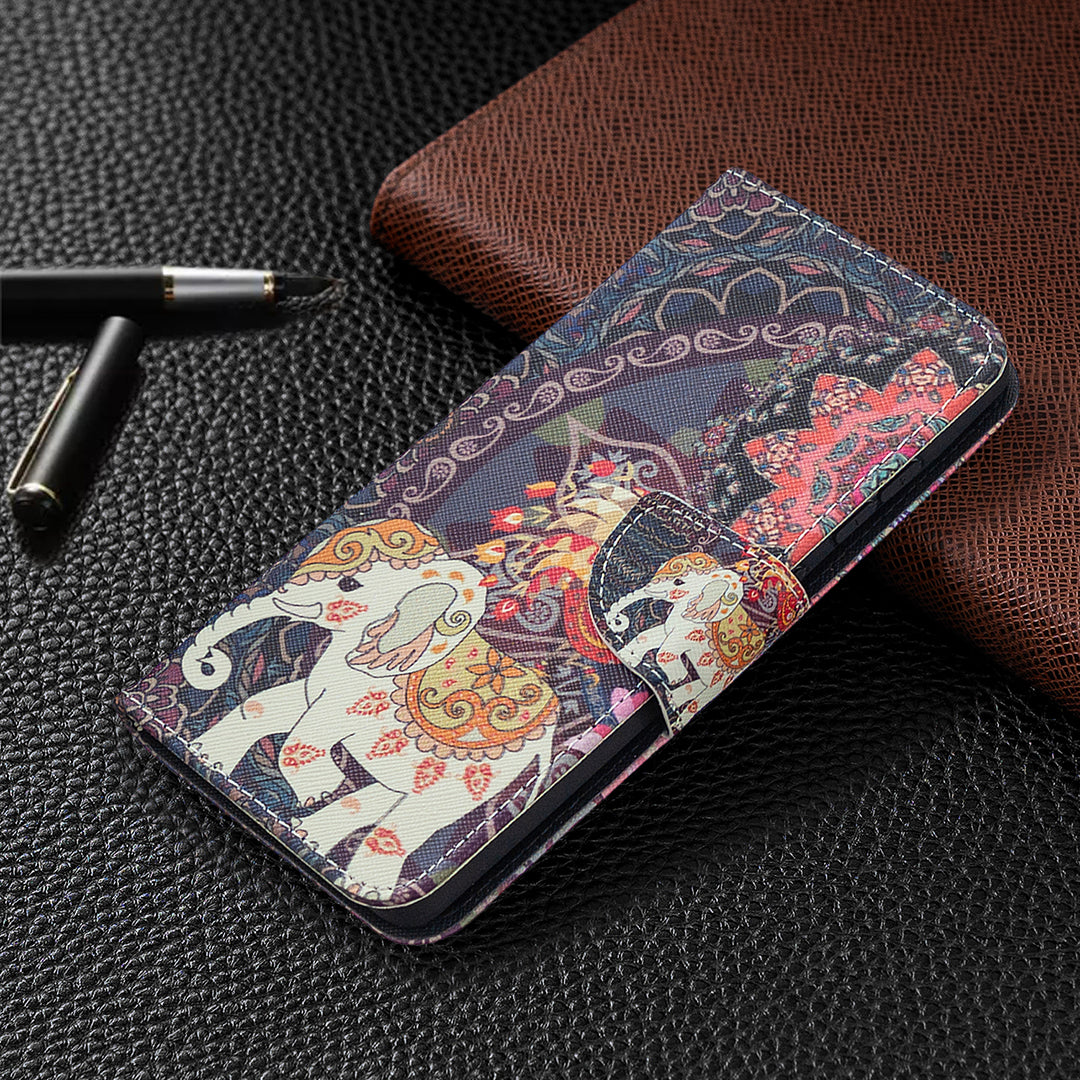 Pattern Printing Case Wallet Stand Leather Cover Protector for Samsung Galaxy S20 FE 4G/FE 5G/S20 Lite/S20 FE 2022 - Elephant