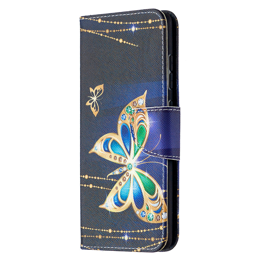 Pattern Printing Case Wallet Stand Leather Cover Protector for Samsung Galaxy S20 FE 4G/FE 5G/S20 Lite/S20 FE 2022 - Green and Blue Butterfly