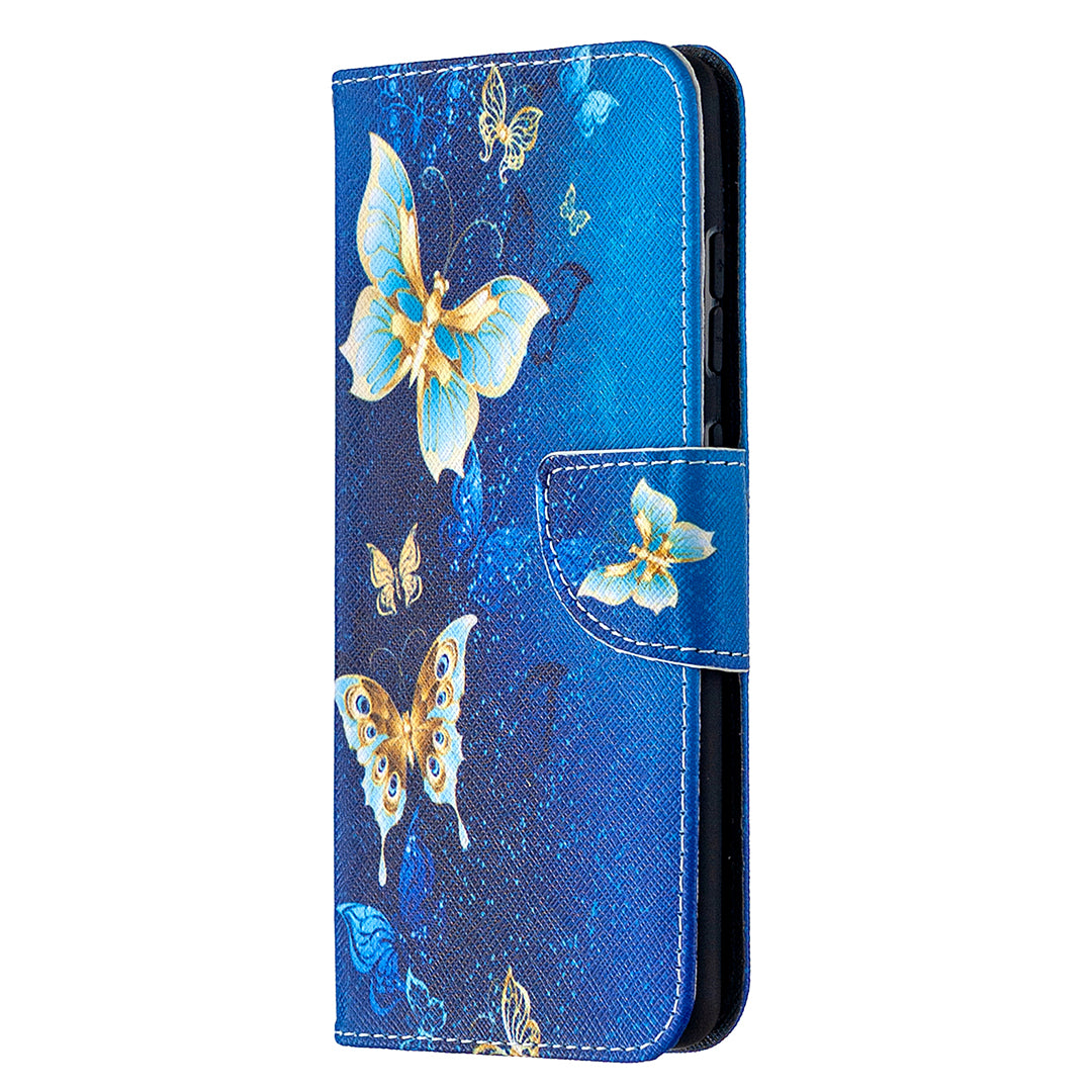 Pattern Printing Case Wallet Stand Leather Cover Protector for Samsung Galaxy S20 FE 4G/FE 5G/S20 Lite/S20 FE 2022 - Blue Butterfly