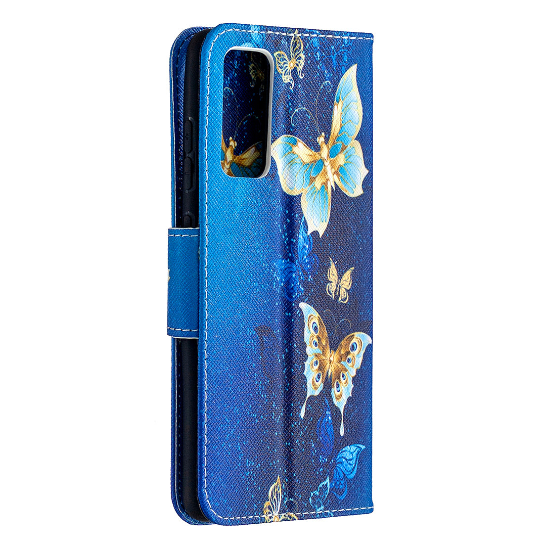 Pattern Printing Case Wallet Stand Leather Cover Protector for Samsung Galaxy S20 FE 4G/FE 5G/S20 Lite/S20 FE 2022 - Blue Butterfly